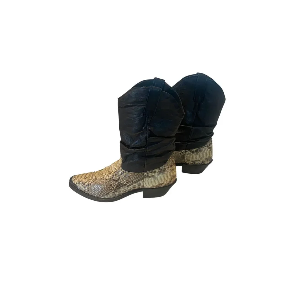 Vintage 1990s Exotic Loredo Snakeskin & Black Leather Cowboy Boots – Size 8D
